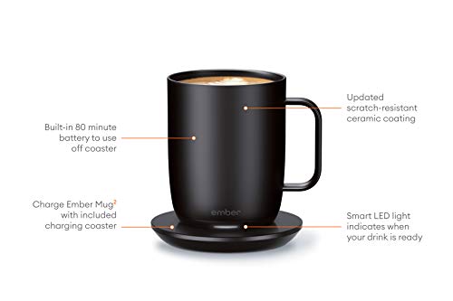 Ember Temperature Control Smart Mug 2, 14 oz, Black, 80 min. Battery Life - App Controlled Heated Coffee Mug - Improved Design