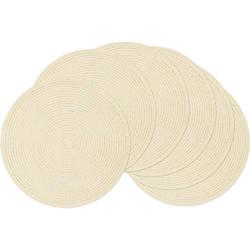 SHACOS Round Braided Placemats Set of 6 Washable Round Placemats for Kitchen Table 15 inch Round Table Mats (Beige, 6)