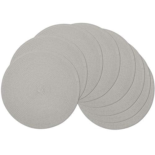 SHACOS Round Braided Placemats Set of 6 Washable Round Placemats for Kitchen Table 15 inch Round Table Mats (Beige, 6)