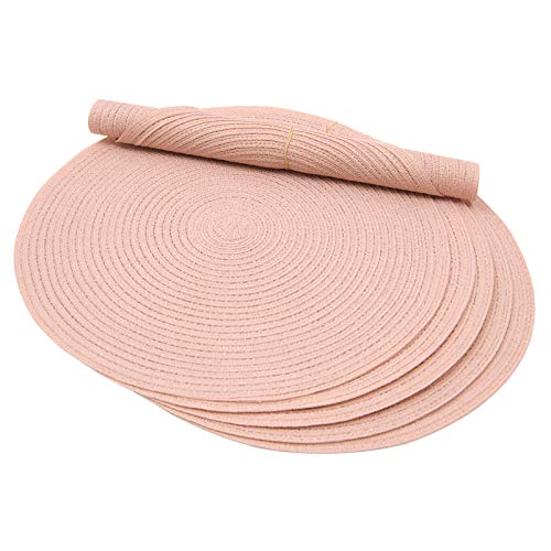 SHACOS Round Braided Placemats Set of 6 Washable Round Placemats for Kitchen Table 15 inch Round Table Mats (Beige, 6)