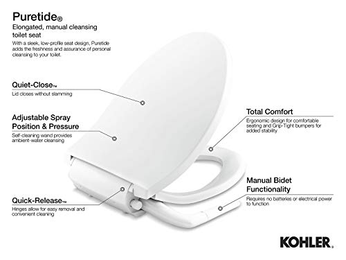 Kohler 5724-0 Puretide Toilet seat, Elongated, White