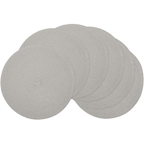 SHACOS Round Braided Placemats Set of 6 Washable Round Placemats for Kitchen Table 15 inch Round Table Mats (Beige, 6)