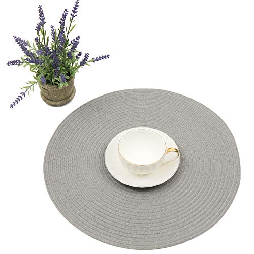 SHACOS Round Braided Placemats Set of 6 Washable Round Placemats for Kitchen Table 15 inch Round Table Mats (Beige, 6)