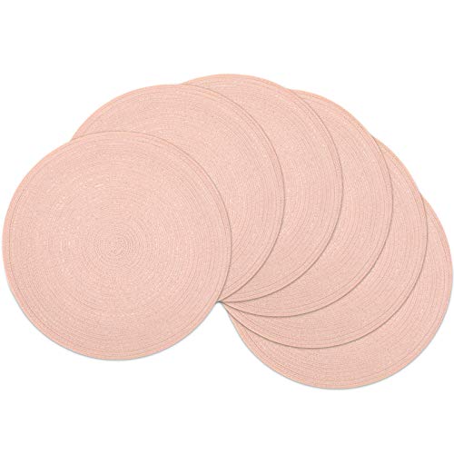 SHACOS Round Braided Placemats Set of 6 Washable Round Placemats for Kitchen Table 15 inch Round Table Mats (Beige, 6)