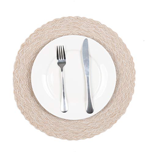 SHACOS Round Braided Placemats Set of 6 Washable Round Placemats for Kitchen Table 15 inch Round Table Mats (Beige, 6)