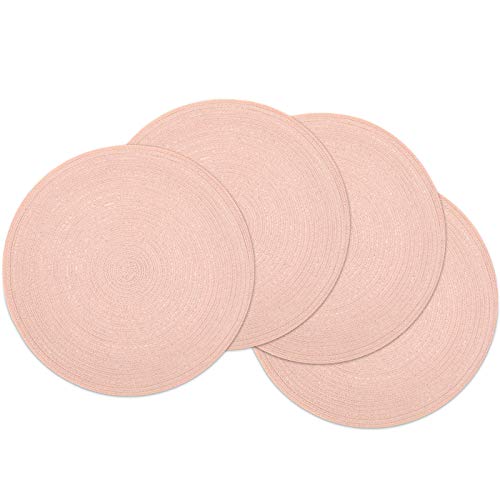 SHACOS Round Braided Placemats Set of 6 Washable Round Placemats for Kitchen Table 15 inch Round Table Mats (Beige, 6)