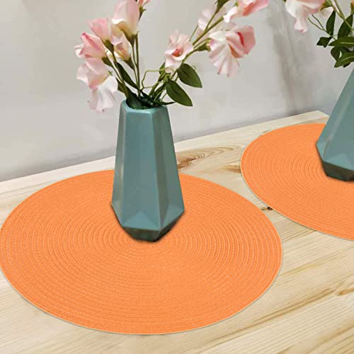 SHACOS Round Braided Placemats Set of 6 Washable Round Placemats for Kitchen Table 15 inch Round Table Mats (Beige, 6)