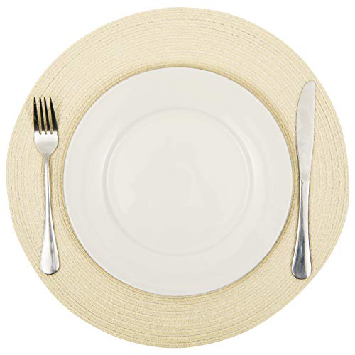 SHACOS Round Braided Placemats Set of 6 Washable Round Placemats for Kitchen Table 15 inch Round Table Mats (Beige, 6)