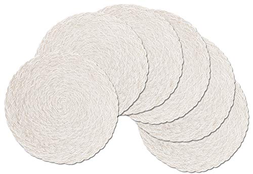 SHACOS Round Braided Placemats Set of 6 Washable Round Placemats for Kitchen Table 15 inch Round Table Mats (Beige, 6)