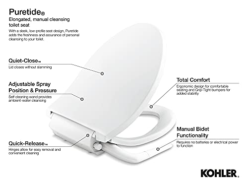 Kohler 5724-0 Puretide Toilet seat, Elongated, White