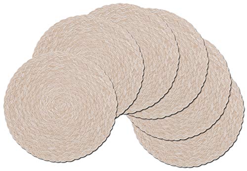 SHACOS Round Braided Placemats Set of 6 Washable Round Placemats for Kitchen Table 15 inch Round Table Mats (Beige, 6)