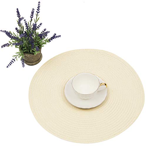 SHACOS Round Braided Placemats Set of 6 Washable Round Placemats for Kitchen Table 15 inch Round Table Mats (Beige, 6)