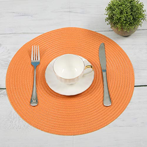 SHACOS Round Braided Placemats Set of 6 Washable Round Placemats for Kitchen Table 15 inch Round Table Mats (Beige, 6)