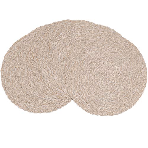 SHACOS Round Braided Placemats Set of 6 Washable Round Placemats for Kitchen Table 15 inch Round Table Mats (Beige, 6)