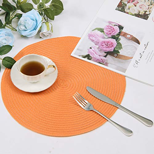 SHACOS Round Braided Placemats Set of 6 Washable Round Placemats for Kitchen Table 15 inch Round Table Mats (Beige, 6)