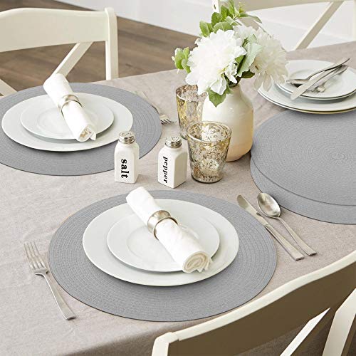 SHACOS Round Braided Placemats Set of 6 Washable Round Placemats for Kitchen Table 15 inch Round Table Mats (Beige, 6)