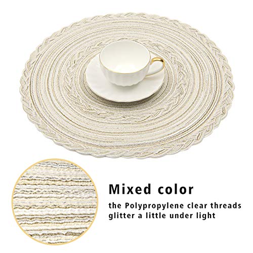 SHACOS Round Braided Placemats Set of 6 Washable Round Placemats for Kitchen Table 15 inch Round Table Mats (Beige, 6)