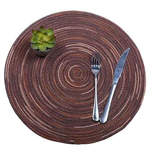 SHACOS Round Braided Placemats Set of 6 Washable Round Placemats for Kitchen Table 15 inch Round Table Mats (Beige, 6)