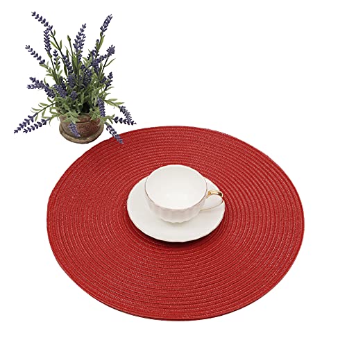 SHACOS Round Braided Placemats Set of 6 Washable Round Placemats for Kitchen Table 15 inch Round Table Mats (Beige, 6)