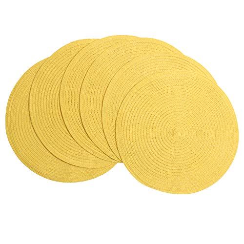 SHACOS Round Braided Placemats Set of 6 Washable Round Placemats for Kitchen Table 15 inch Round Table Mats (Beige, 6)