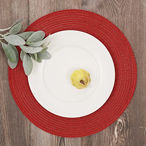 SHACOS Round Braided Placemats Set of 6 Washable Round Placemats for Kitchen Table 15 inch Round Table Mats (Beige, 6)