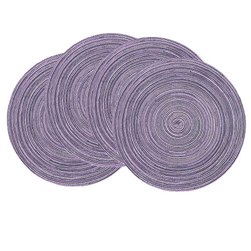 SHACOS Round Braided Placemats Set of 6 Washable Round Placemats for Kitchen Table 15 inch Round Table Mats (Beige, 6)