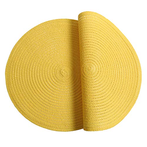 SHACOS Round Braided Placemats Set of 6 Washable Round Placemats for Kitchen Table 15 inch Round Table Mats (Beige, 6)