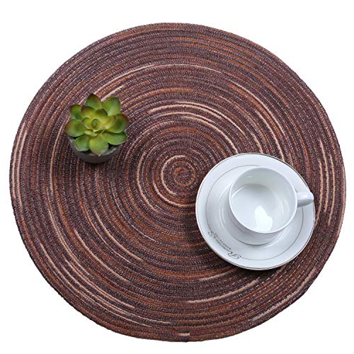 SHACOS Round Braided Placemats Set of 6 Washable Round Placemats for Kitchen Table 15 inch Round Table Mats (Beige, 6)