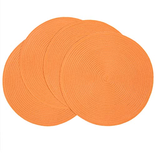 SHACOS Round Braided Placemats Set of 6 Washable Round Placemats for Kitchen Table 15 inch Round Table Mats (Beige, 6)