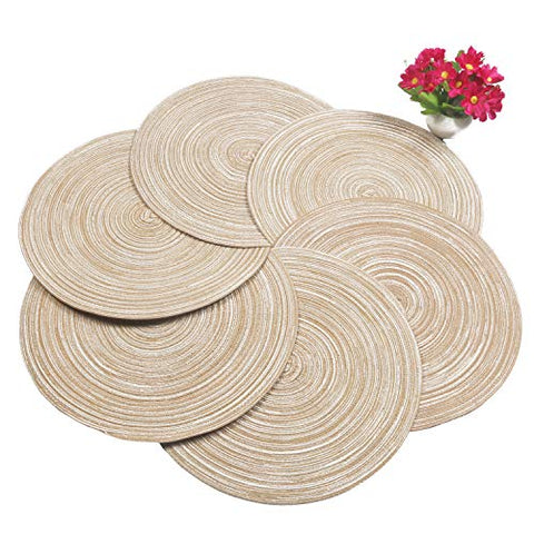 SHACOS Round Braided Placemats Set of 6 Washable Round Placemats for Kitchen Table 15 inch Round Table Mats (Beige, 6)