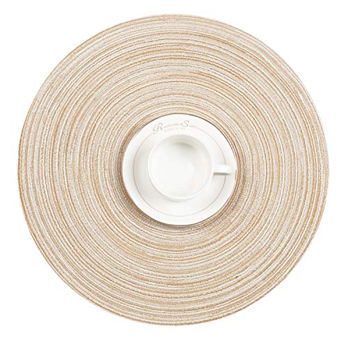 SHACOS Round Braided Placemats Set of 6 Washable Round Placemats for Kitchen Table 15 inch Round Table Mats (Beige, 6)