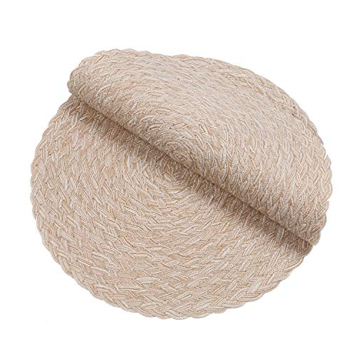 SHACOS Round Braided Placemats Set of 6 Washable Round Placemats for Kitchen Table 15 inch Round Table Mats (Beige, 6)