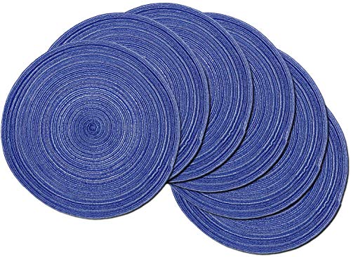 SHACOS Round Braided Placemats Set of 6 Washable Round Placemats for Kitchen Table 15 inch Round Table Mats (Beige, 6)