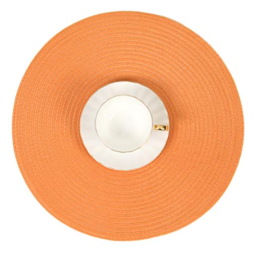 SHACOS Round Braided Placemats Set of 6 Washable Round Placemats for Kitchen Table 15 inch Round Table Mats (Beige, 6)