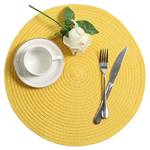 SHACOS Round Braided Placemats Set of 6 Washable Round Placemats for Kitchen Table 15 inch Round Table Mats (Beige, 6)