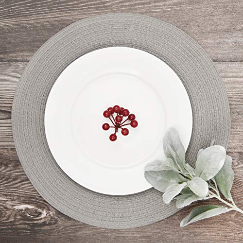 SHACOS Round Braided Placemats Set of 6 Washable Round Placemats for Kitchen Table 15 inch Round Table Mats (Beige, 6)