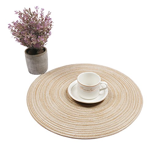 SHACOS Round Braided Placemats Set of 6 Washable Round Placemats for Kitchen Table 15 inch Round Table Mats (Beige, 6)