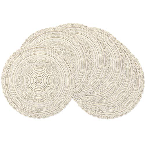 SHACOS Round Braided Placemats Set of 6 Washable Round Placemats for Kitchen Table 15 inch Round Table Mats (Beige, 6)