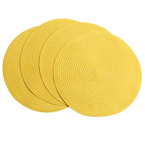 SHACOS Round Braided Placemats Set of 6 Washable Round Placemats for Kitchen Table 15 inch Round Table Mats (Beige, 6)