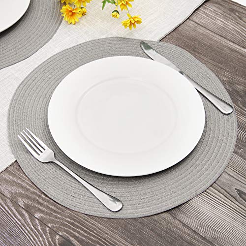 SHACOS Round Braided Placemats Set of 6 Washable Round Placemats for Kitchen Table 15 inch Round Table Mats (Beige, 6)