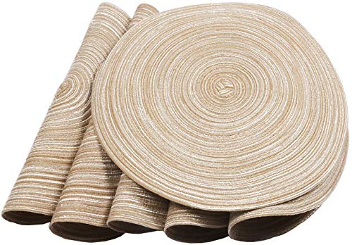 SHACOS Round Braided Placemats Set of 6 Washable Round Placemats for Kitchen Table 15 inch Round Table Mats (Beige, 6)