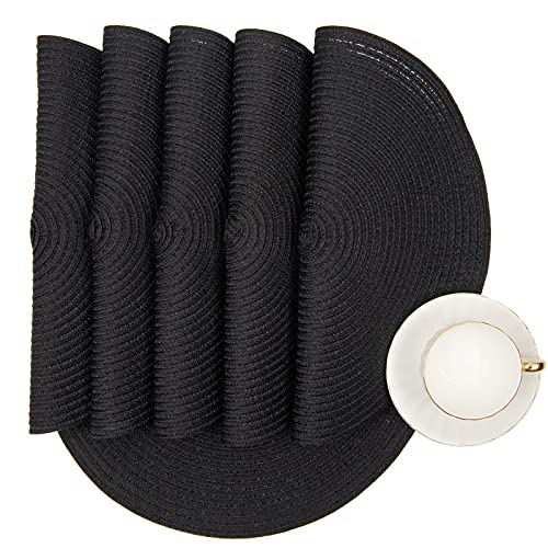 SHACOS Round Braided Placemats Set of 6 Washable Round Placemats for Kitchen Table 15 inch Round Table Mats (Beige, 6)