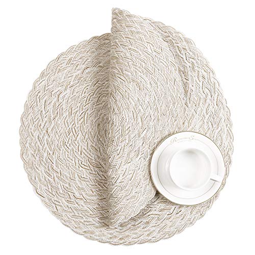 SHACOS Round Braided Placemats Set of 6 Washable Round Placemats for Kitchen Table 15 inch Round Table Mats (Beige, 6)