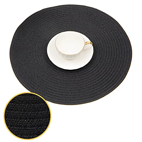 SHACOS Round Braided Placemats Set of 6 Washable Round Placemats for Kitchen Table 15 inch Round Table Mats (Beige, 6)