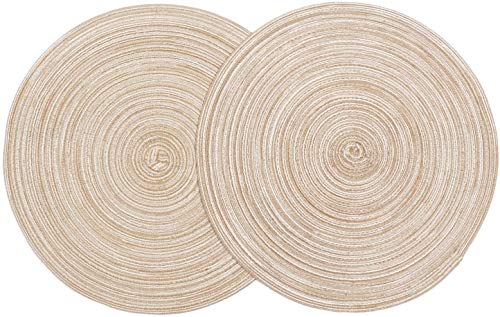 SHACOS Round Braided Placemats Set of 6 Washable Round Placemats for Kitchen Table 15 inch Round Table Mats (Beige, 6)