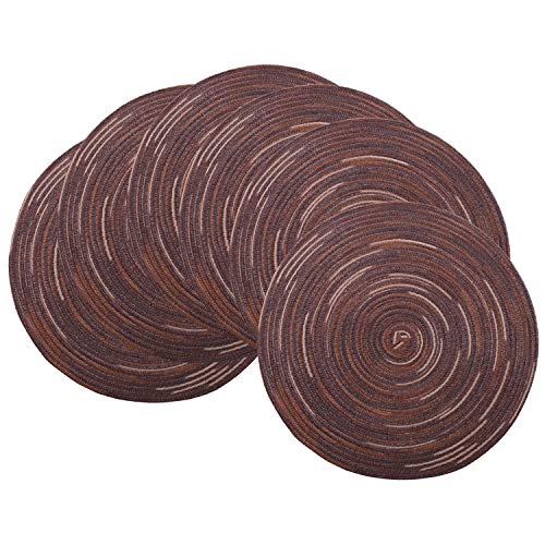 SHACOS Round Braided Placemats Set of 6 Washable Round Placemats for Kitchen Table 15 inch Round Table Mats (Beige, 6)