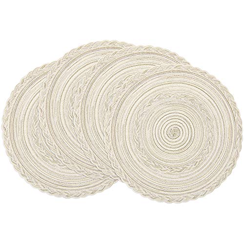 SHACOS Round Braided Placemats Set of 6 Washable Round Placemats for Kitchen Table 15 inch Round Table Mats (Beige, 6)