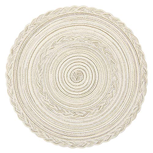 SHACOS Round Braided Placemats Set of 6 Washable Round Placemats for Kitchen Table 15 inch Round Table Mats (Beige, 6)