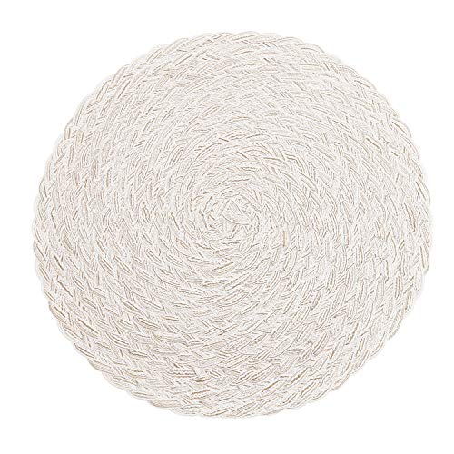 SHACOS Round Braided Placemats Set of 6 Washable Round Placemats for Kitchen Table 15 inch Round Table Mats (Beige, 6)