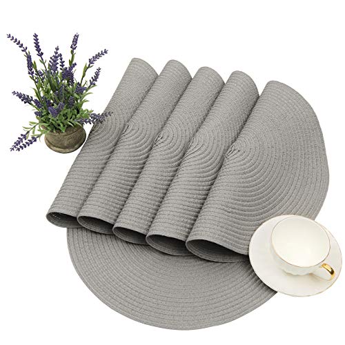 SHACOS Round Braided Placemats Set of 6 Washable Round Placemats for Kitchen Table 15 inch Round Table Mats (Beige, 6)